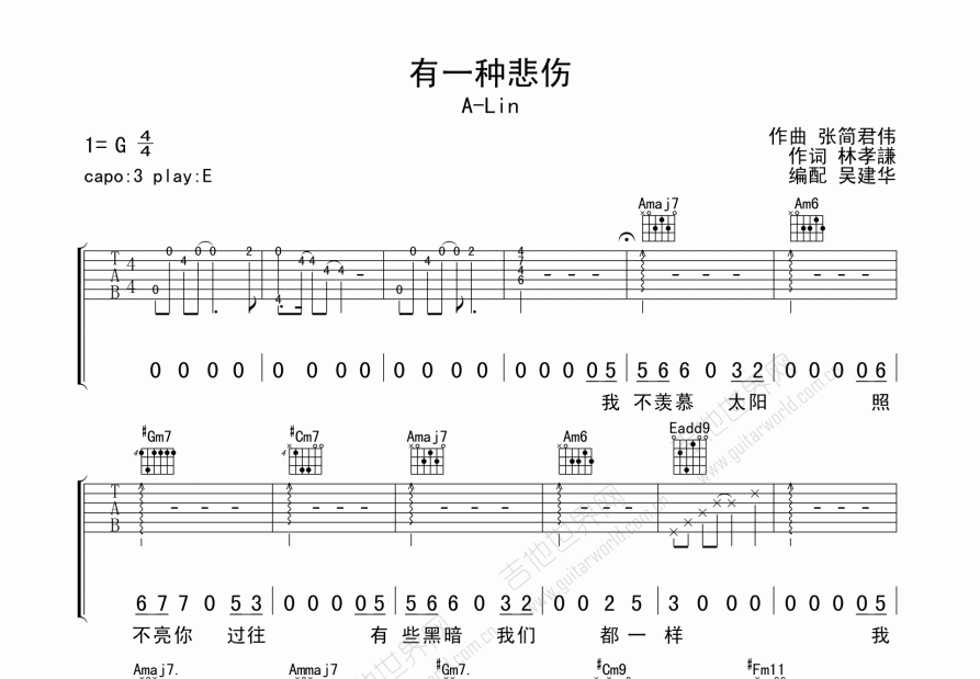 有一种悲伤吉他谱预览图