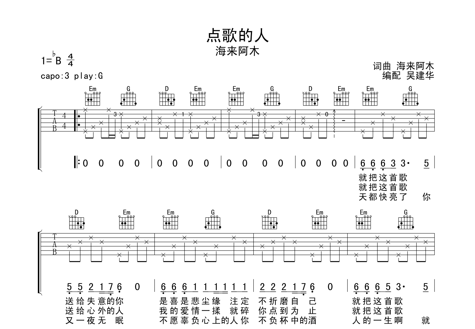 点歌的人吉他谱预览图