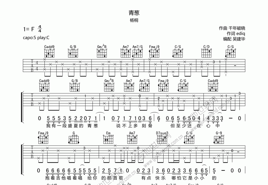 青葱吉他谱预览图
