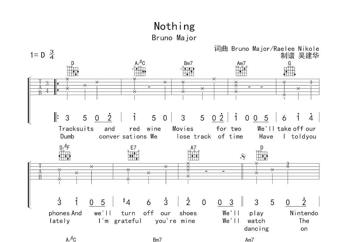 Nothing吉他谱预览图