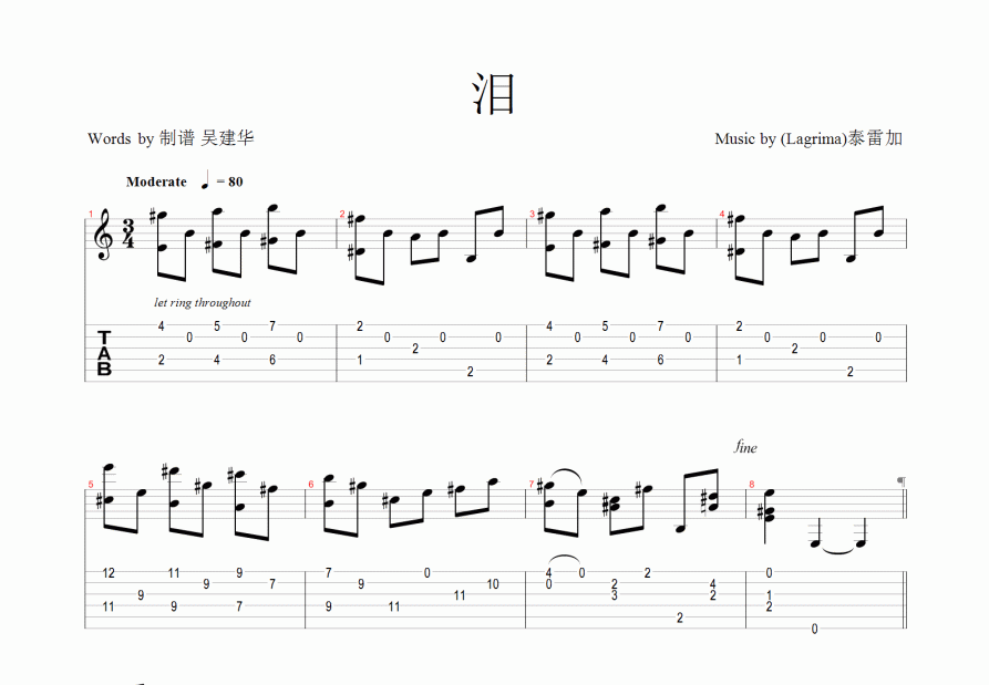 泪吉他谱预览图