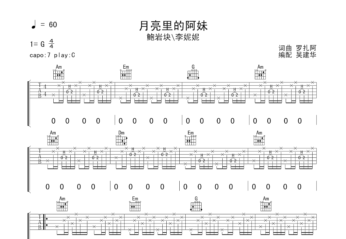 月亮里的阿妹吉他谱预览图