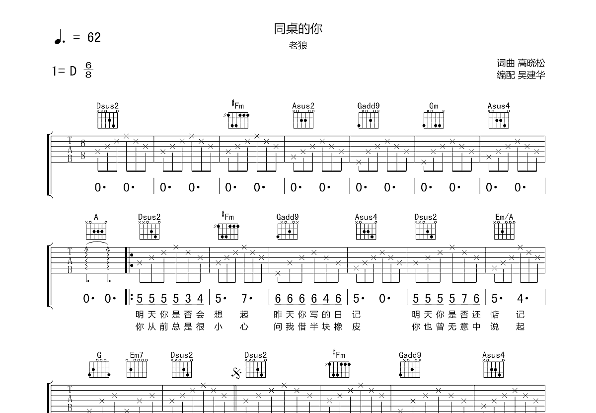 同桌的你吉他谱预览图