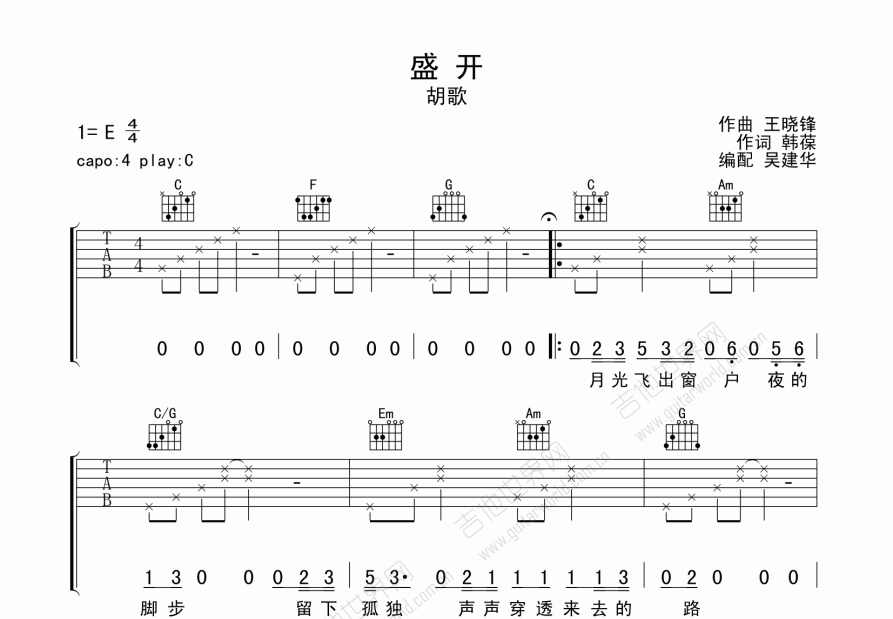 盛开吉他谱预览图