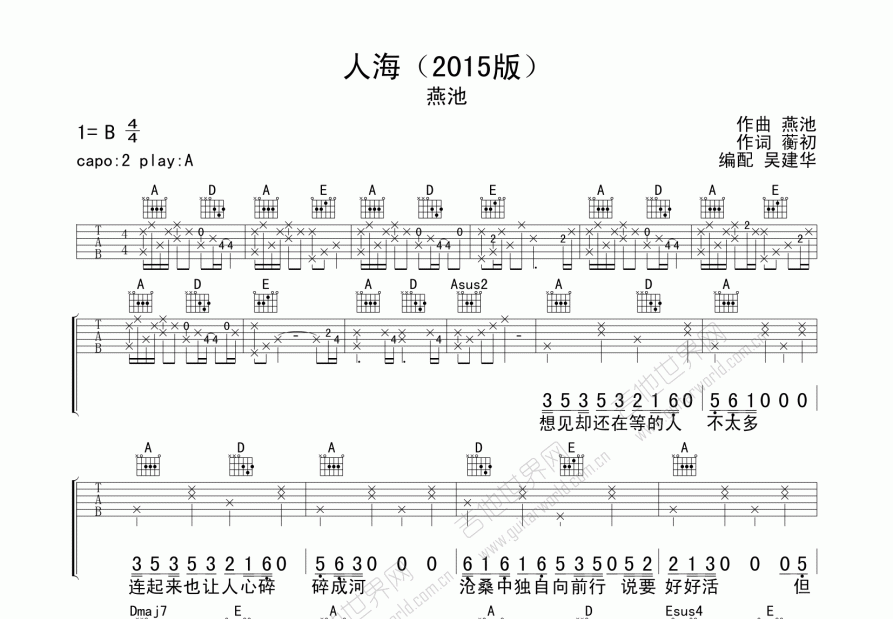 人海（2015版）吉他谱预览图