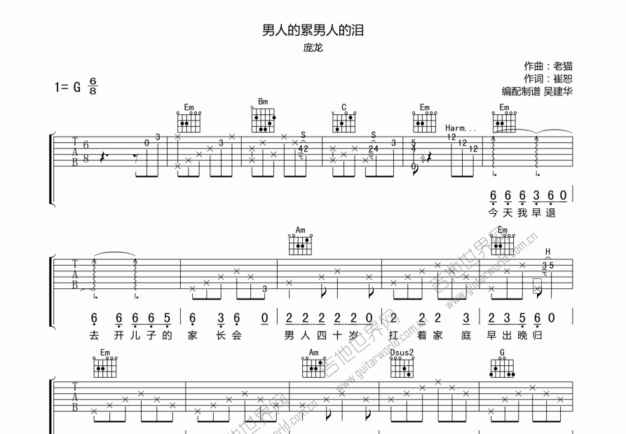 男人的累男人的泪吉他谱预览图