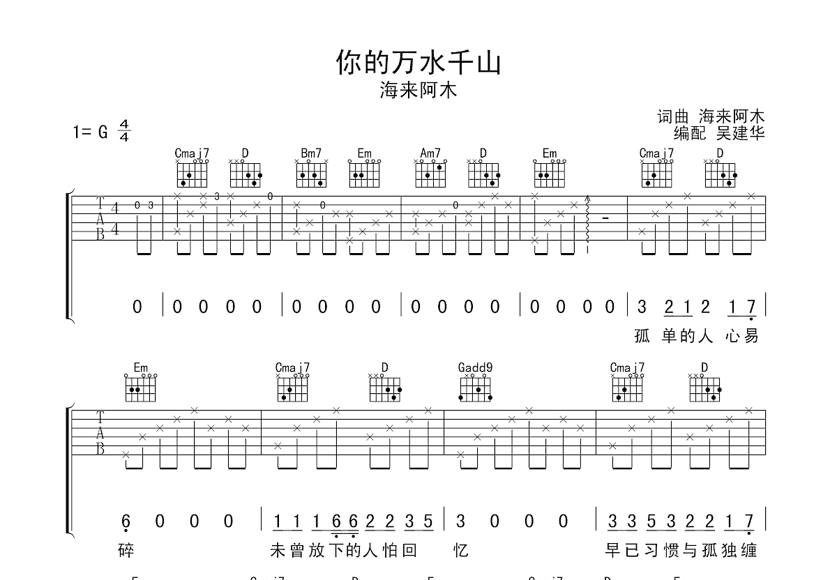 你的万水千山吉他谱预览图