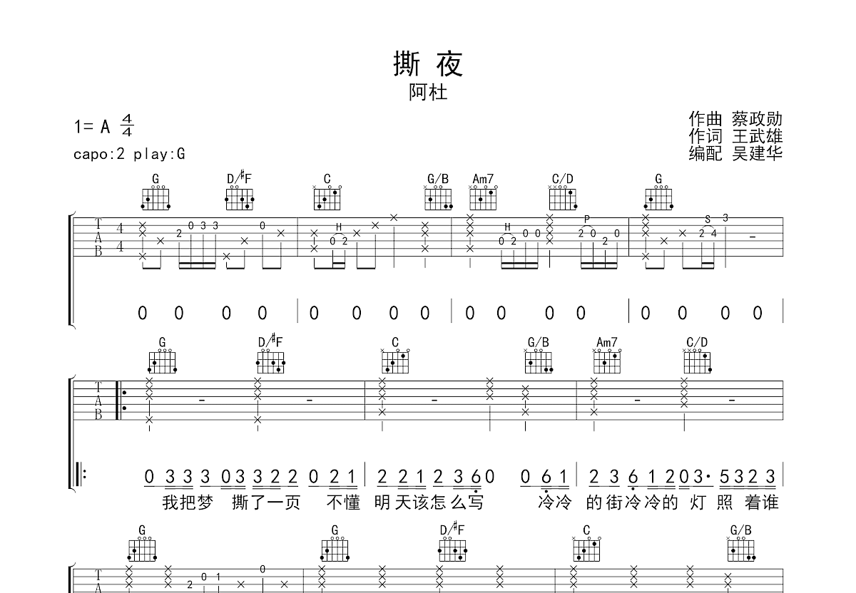 撕夜吉他谱预览图