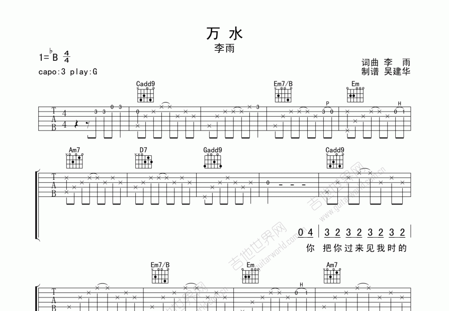 万水吉他谱预览图