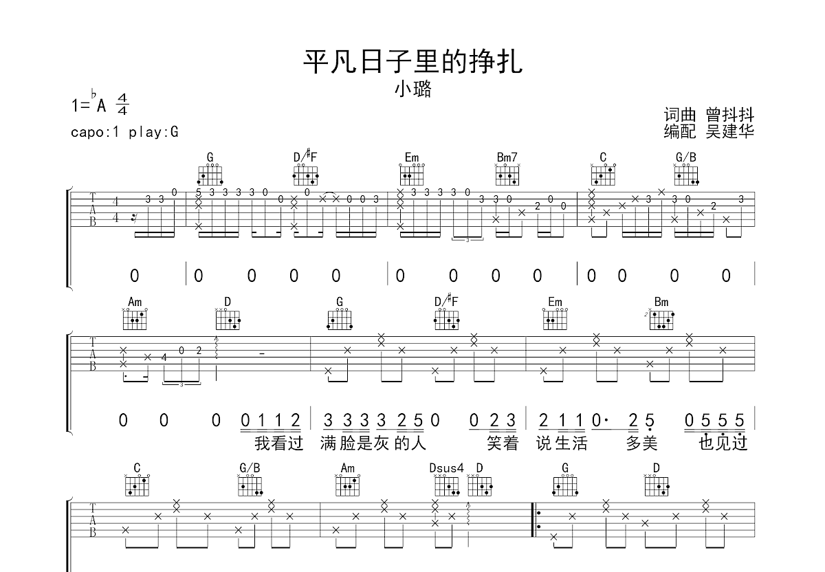 平凡日子里的挣扎吉他谱预览图