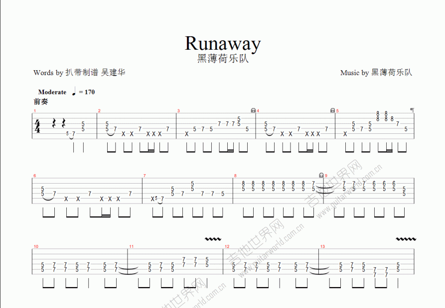 Runaway吉他谱预览图