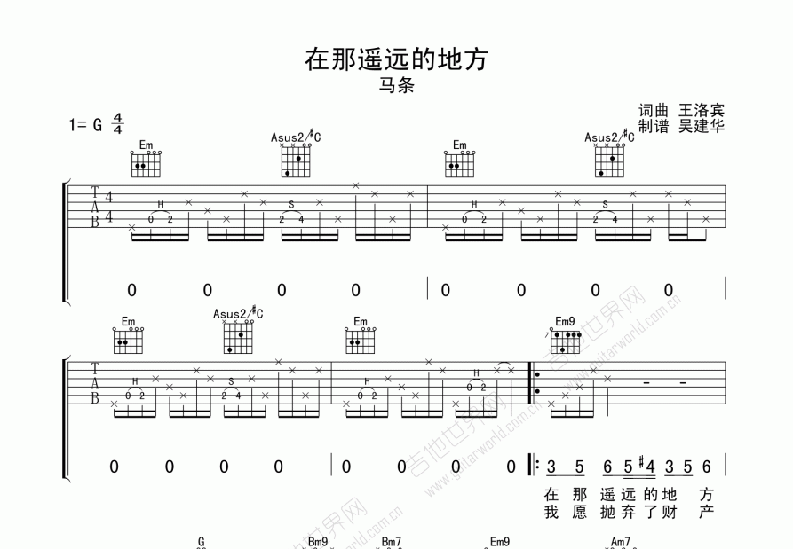 在那遥远的地方吉他谱预览图