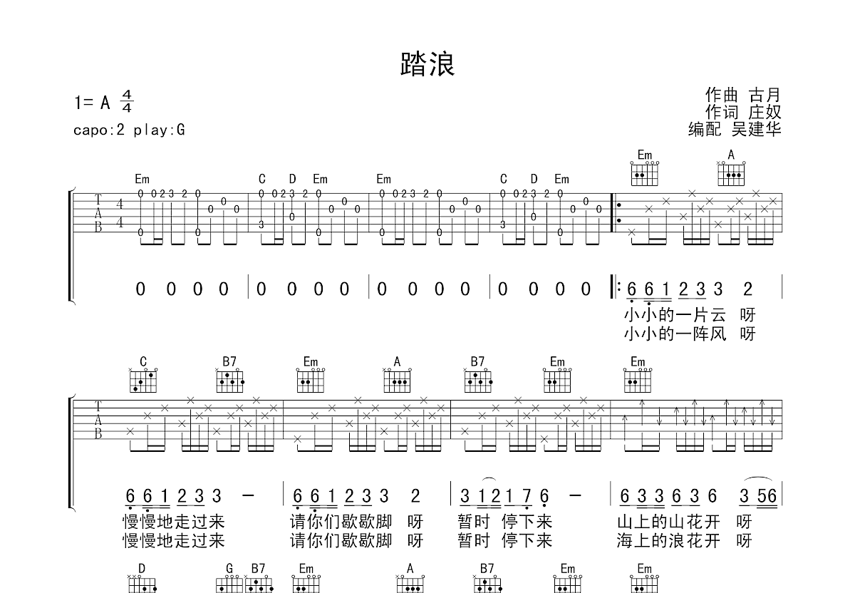 踏浪吉他谱预览图