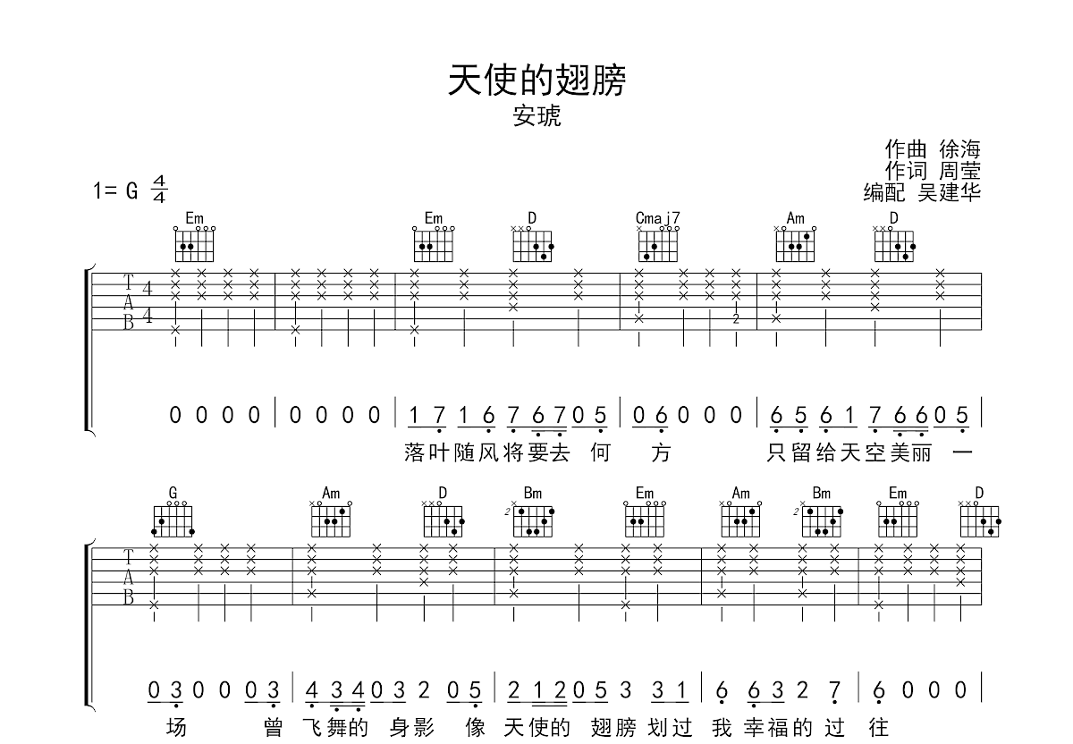 天使的翅膀吉他谱预览图