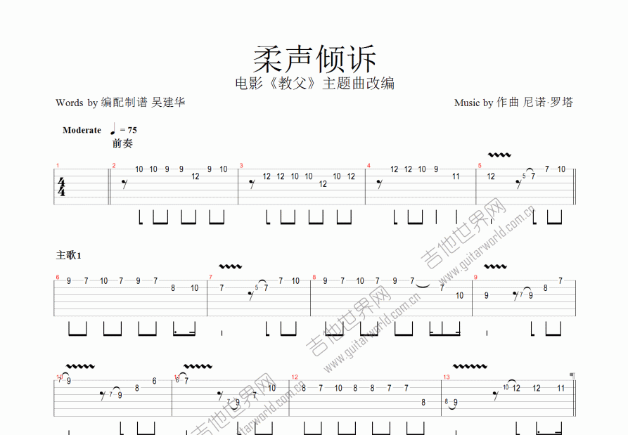 Speak softly love（柔声倾诉）吉他谱预览图