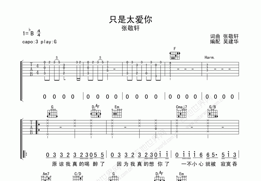 只是太爱你吉他谱预览图