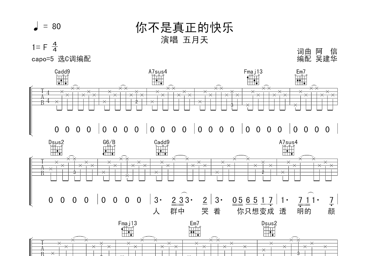 你不是真正的快乐吉他谱预览图