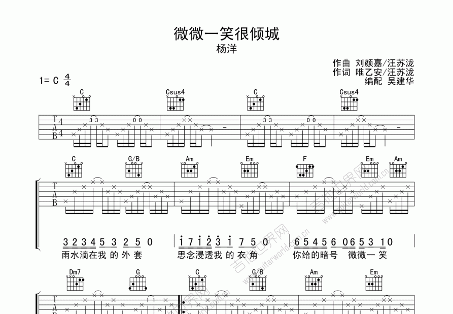 微微一笑很倾城吉他谱预览图