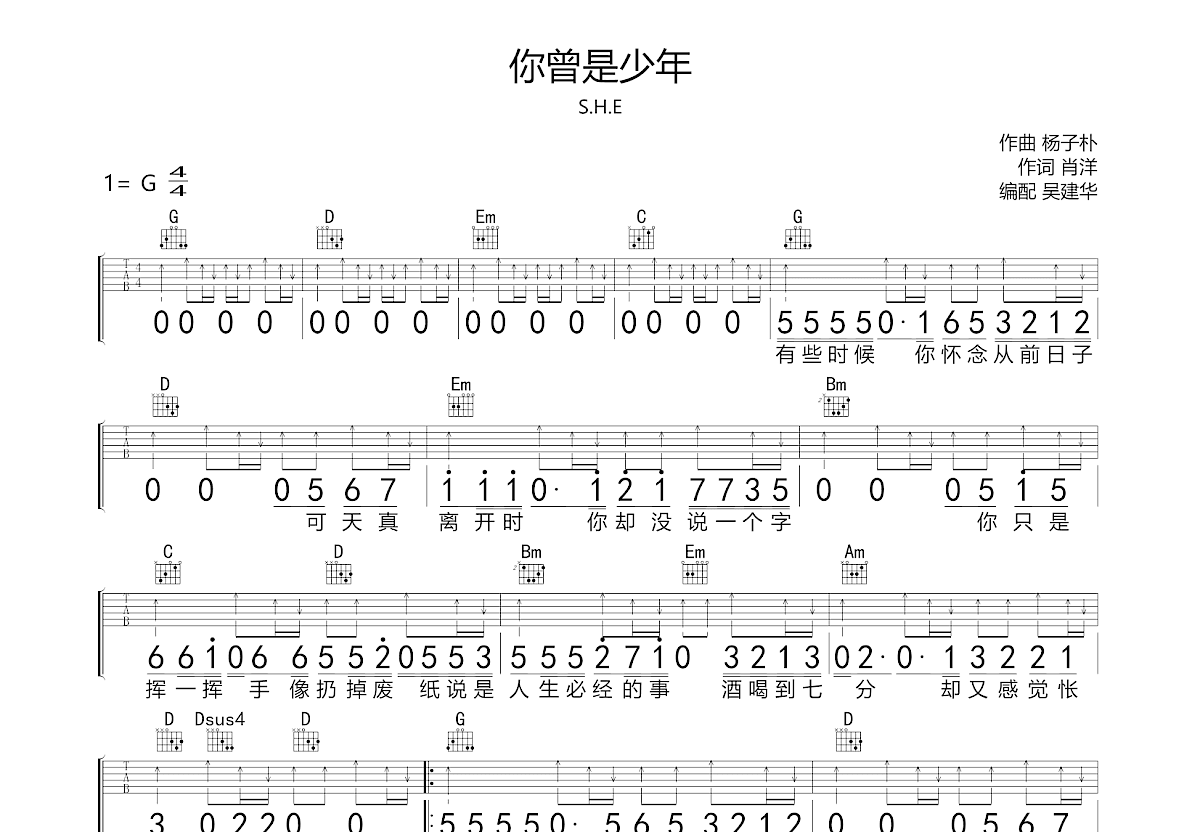 你曾是少年吉他谱预览图