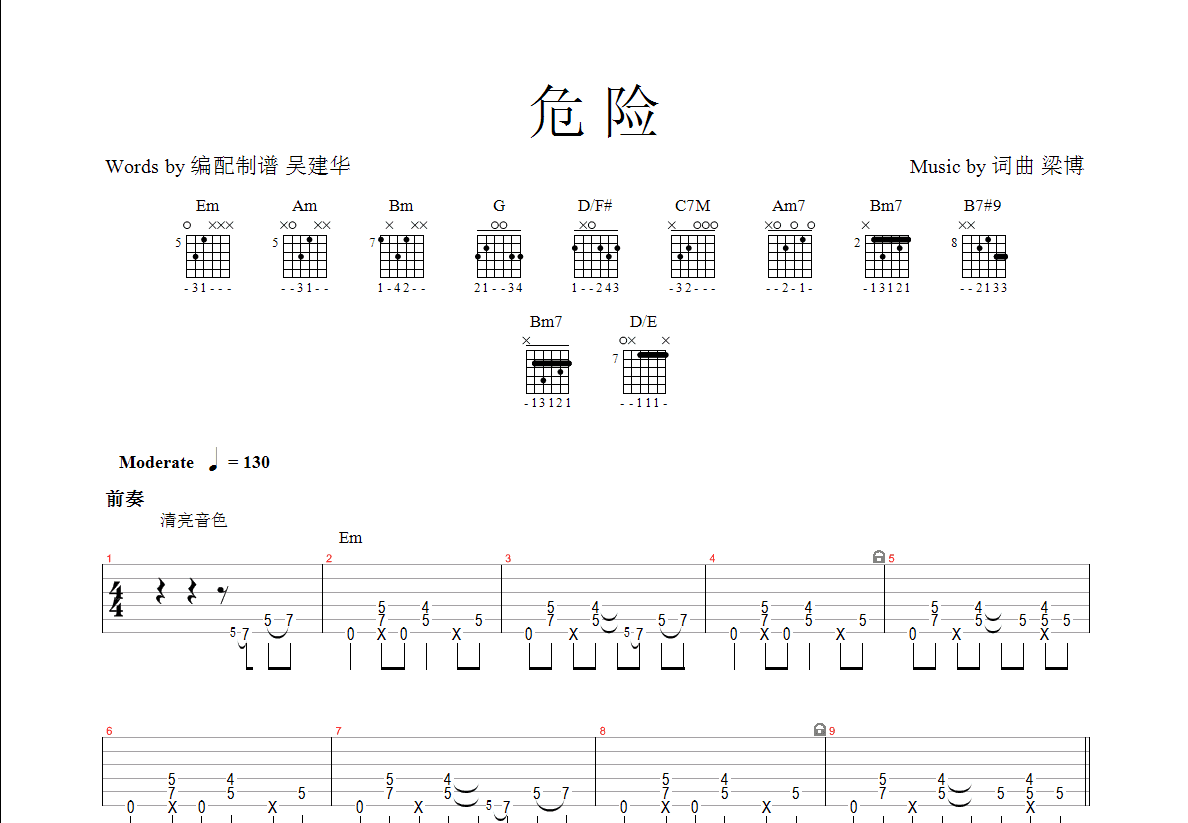 危险吉他谱预览图