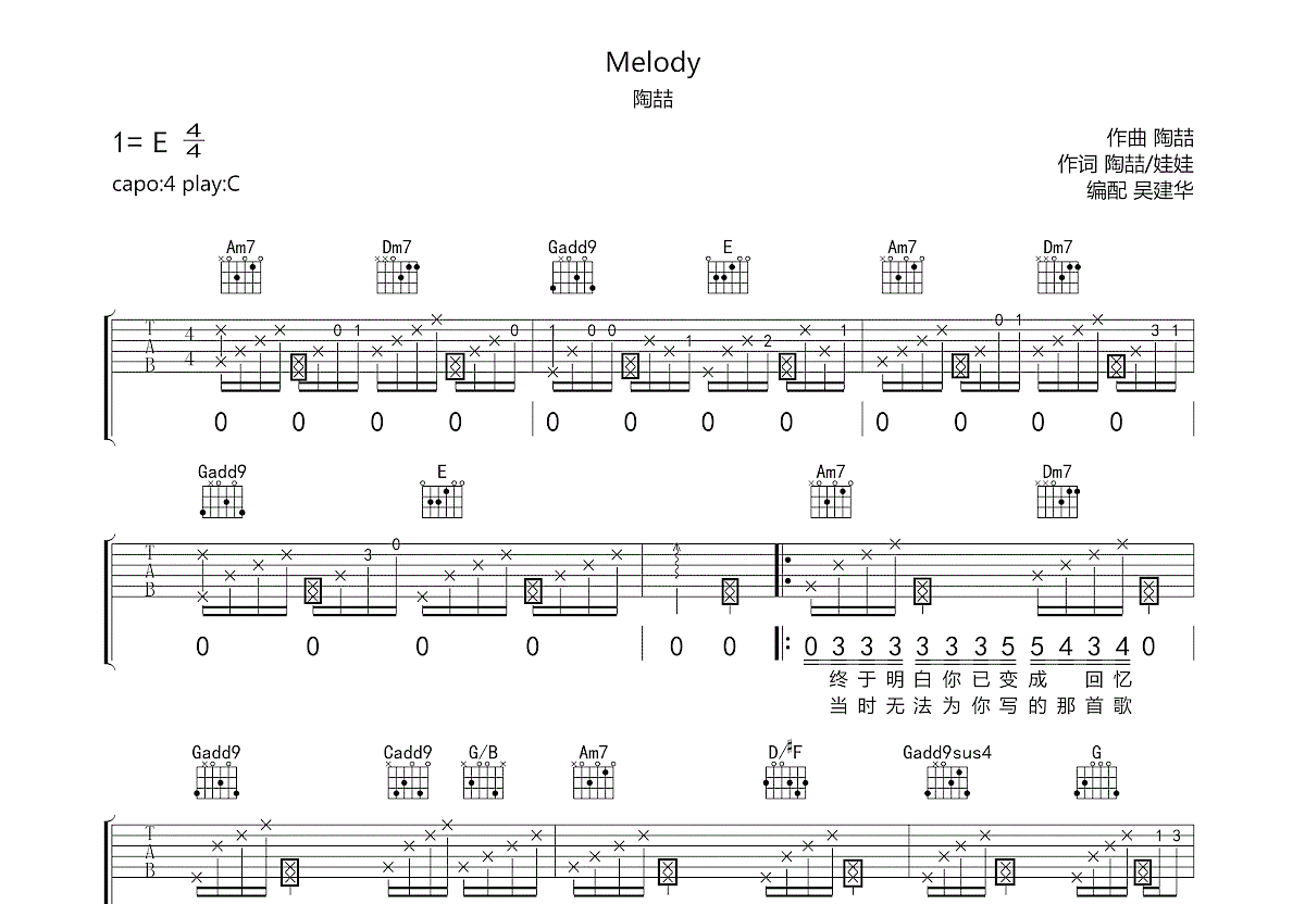 Melody吉他谱预览图