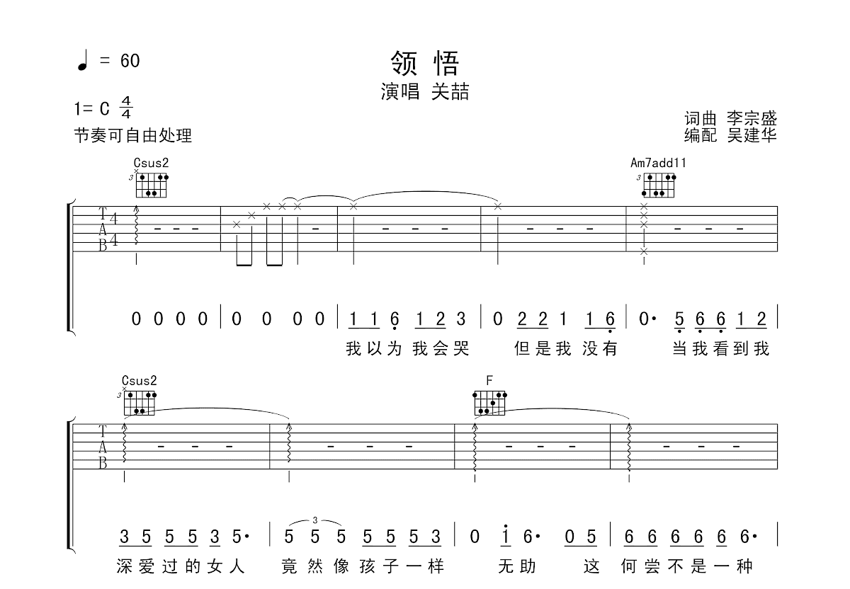 领悟吉他谱预览图