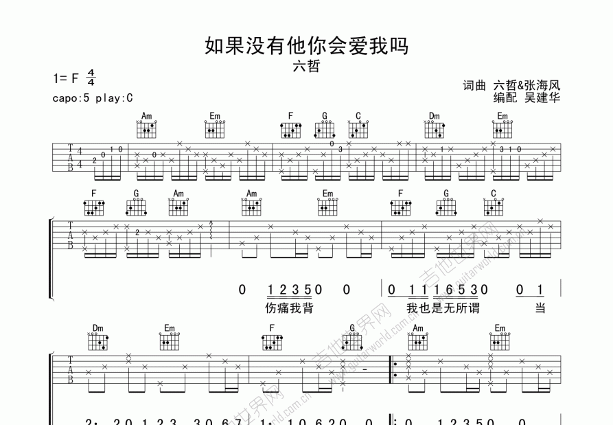 如果没有他你会爱我吗吉他谱预览图