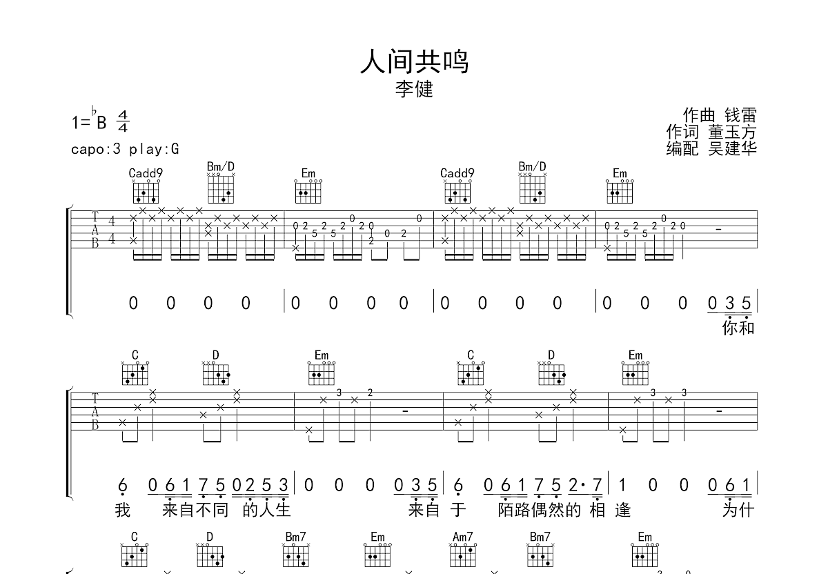 人间共鸣吉他谱预览图
