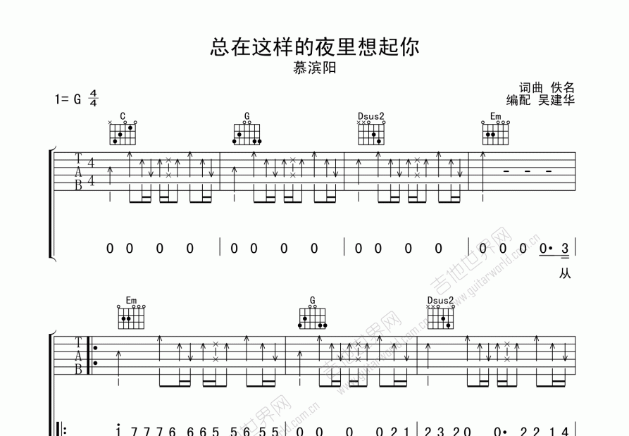 总是这样的夜里想起吉他谱预览图