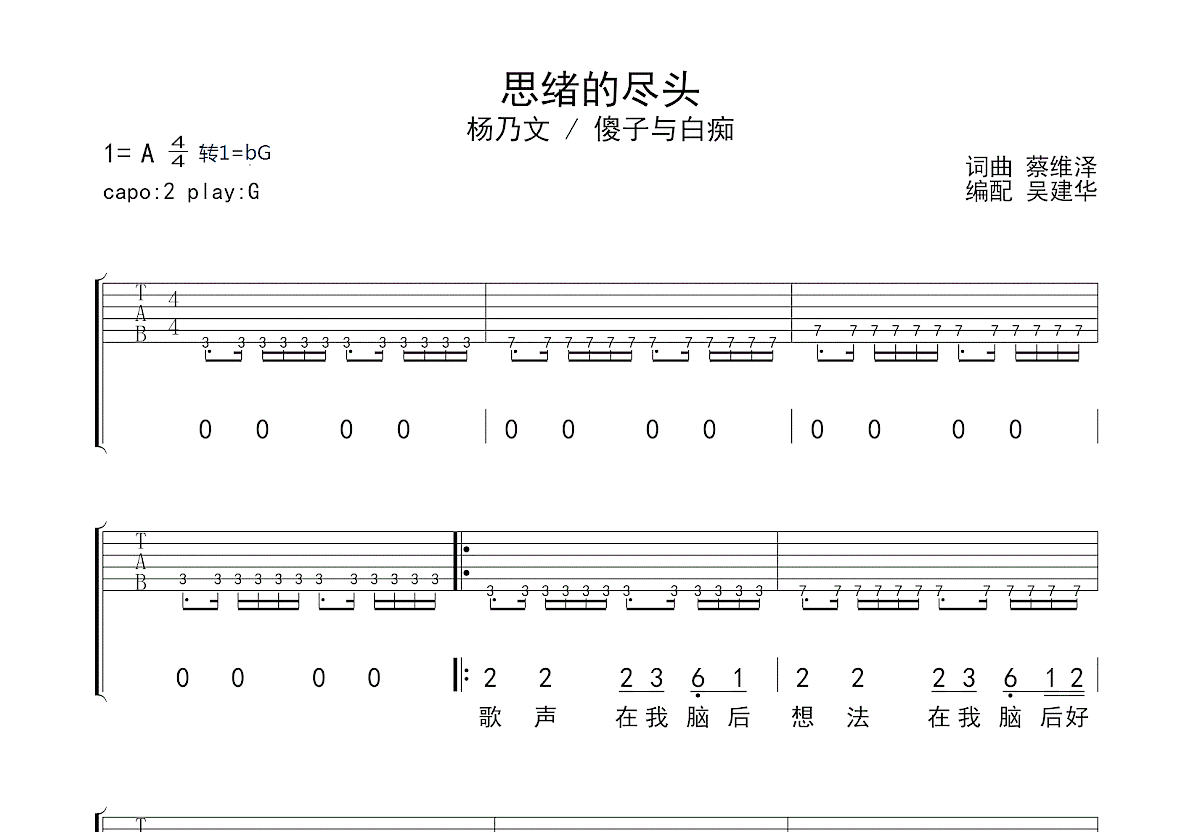 思绪的尽头吉他谱预览图