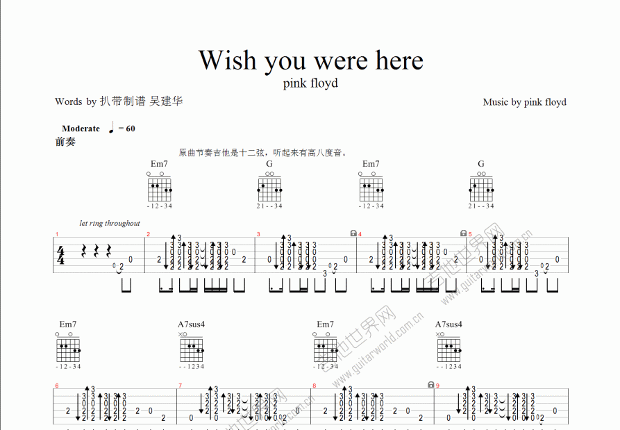 Wish you were here吉他谱预览图