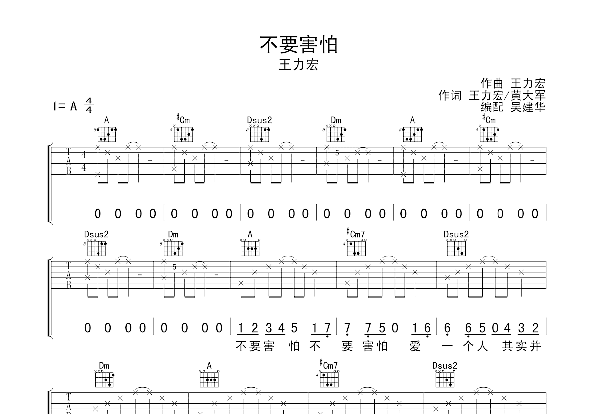 不要害怕吉他谱预览图