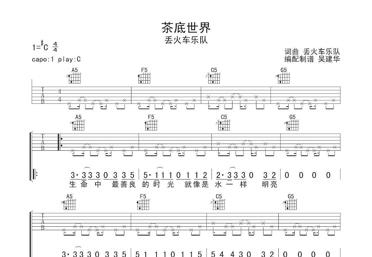 茶底世界吉他谱预览图