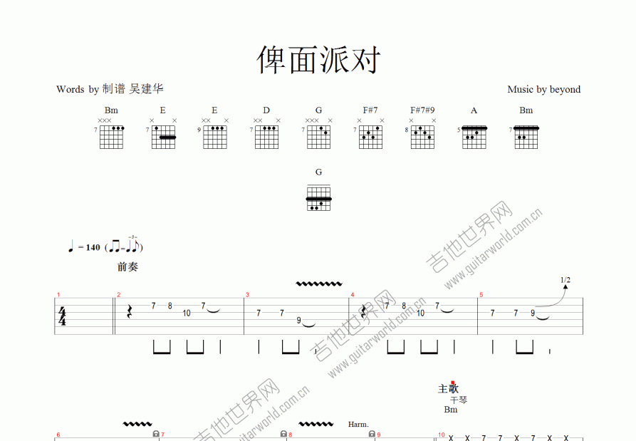 俾面派对吉他谱预览图