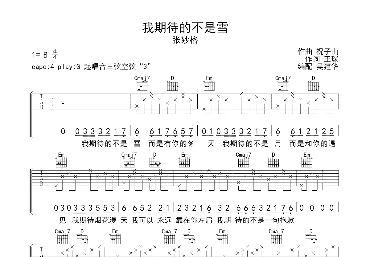 我期待的不是雪吉他谱预览图