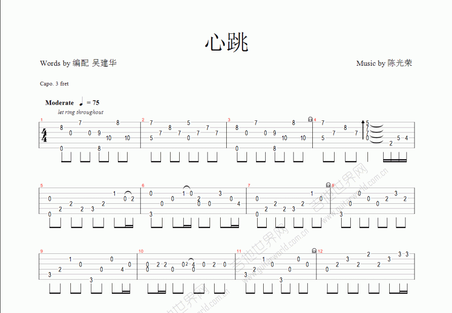 설레임（心跳）吉他谱预览图