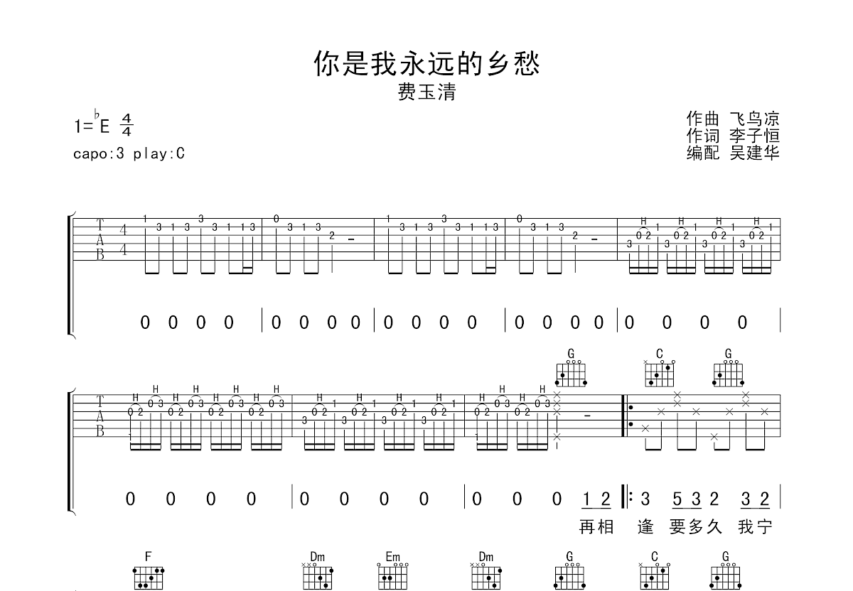 你是我永远的乡愁吉他谱预览图