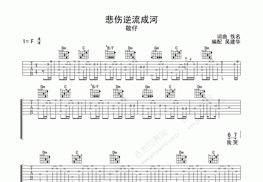 悲伤逆流成河吉他谱预览图