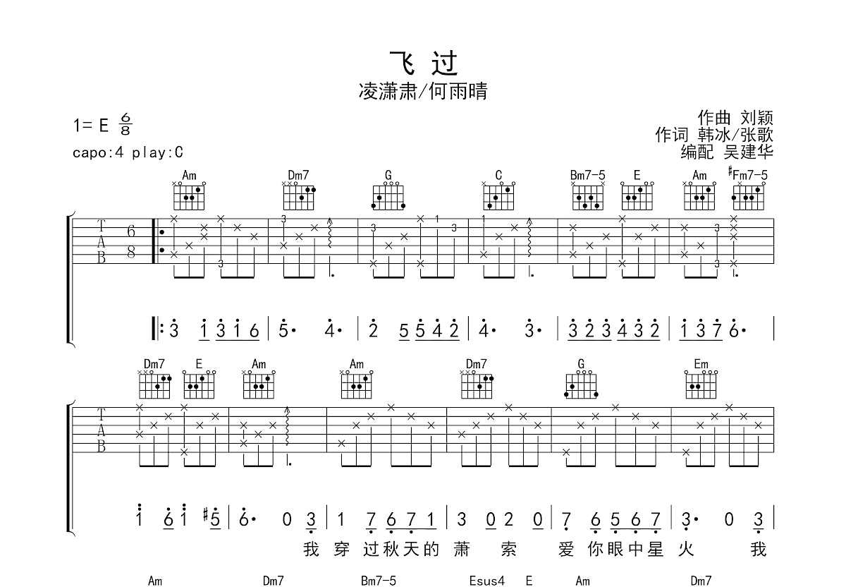 飞过吉他谱预览图