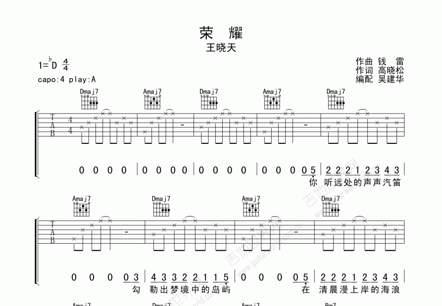 荣耀吉他谱预览图