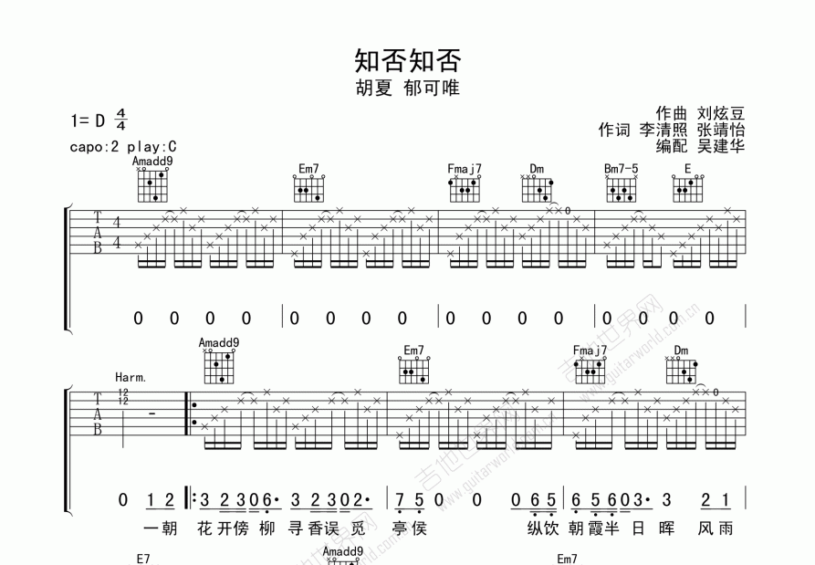 知否知否吉他谱预览图