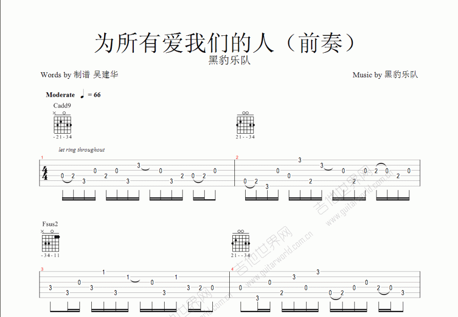 为所有爱我们的人（前奏）吉他谱预览图