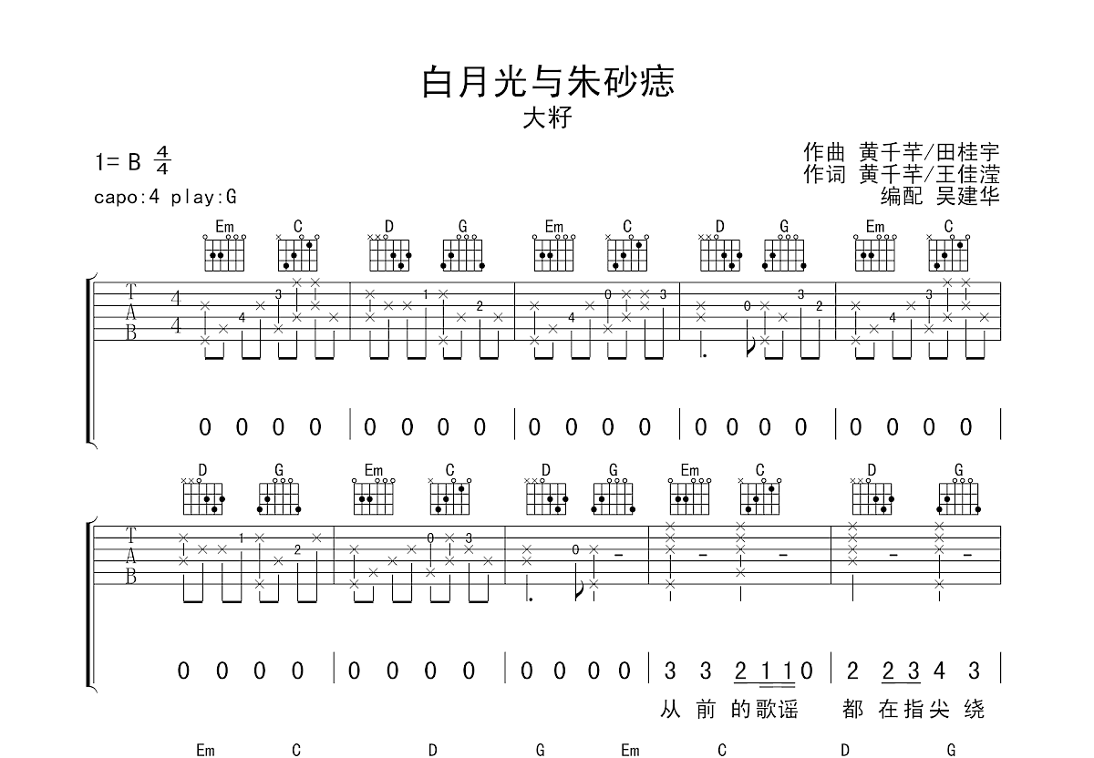 白月光与朱砂痣吉他谱预览图