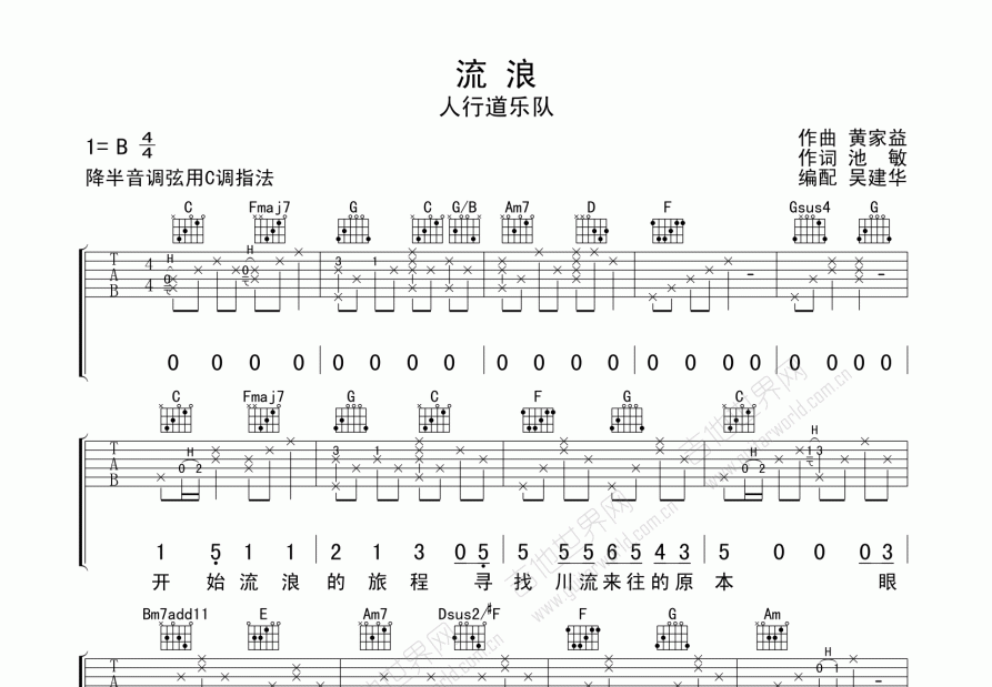 流浪吉他谱预览图