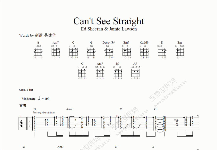 Can't See Straight吉他谱预览图