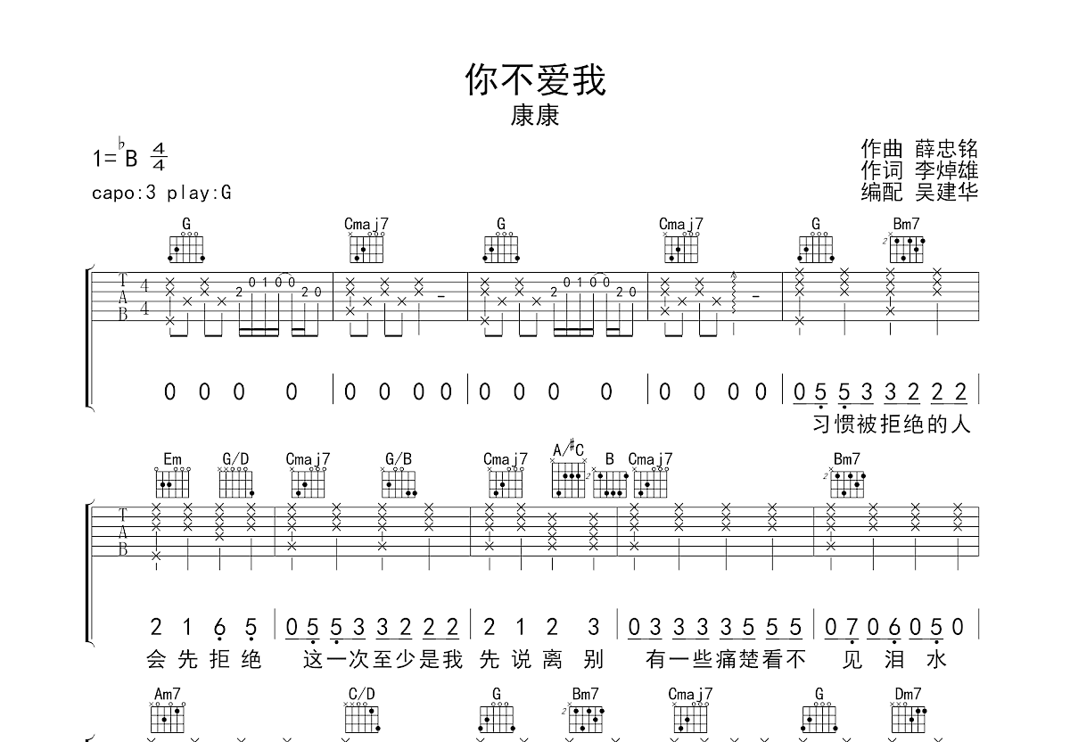 你不爱我吉他谱预览图