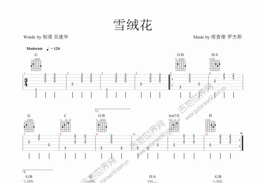 雪绒花吉他谱预览图