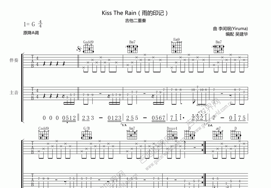 雨的印记（Kiss The Rain）吉他谱预览图