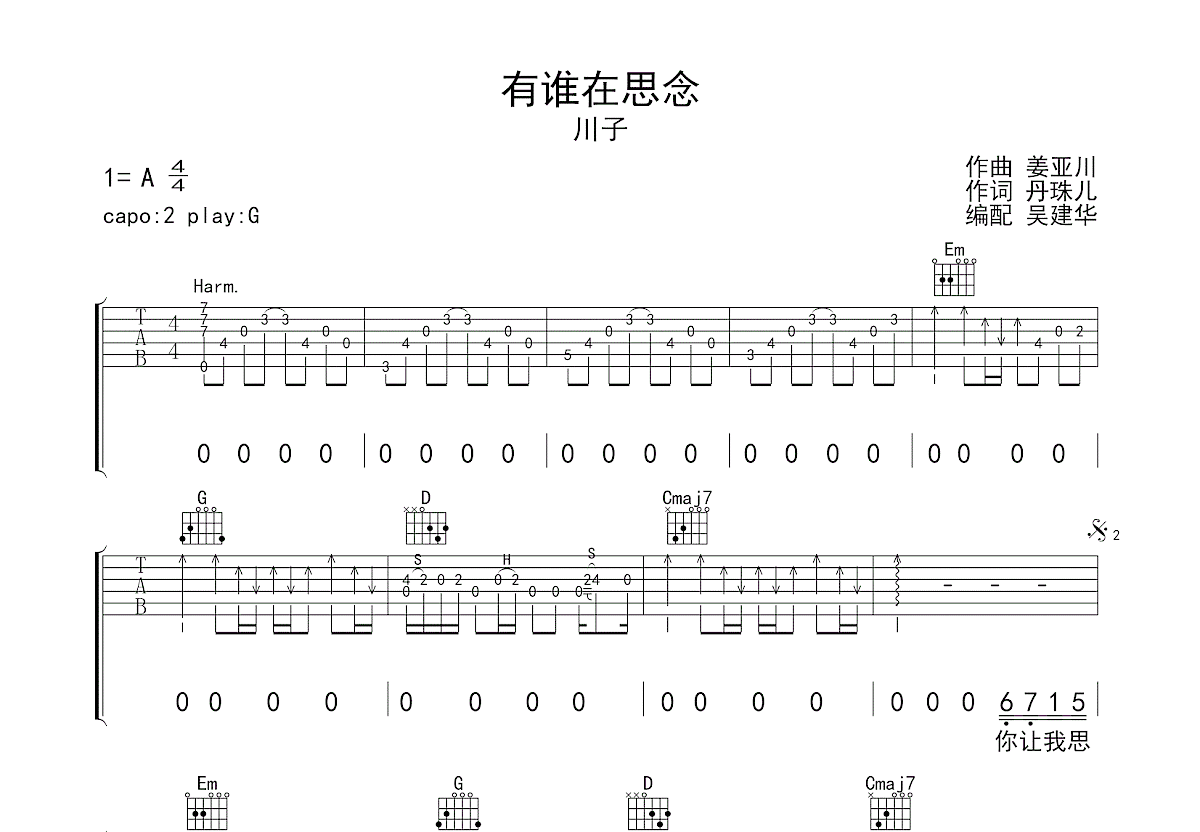 有谁在思念吉他谱预览图