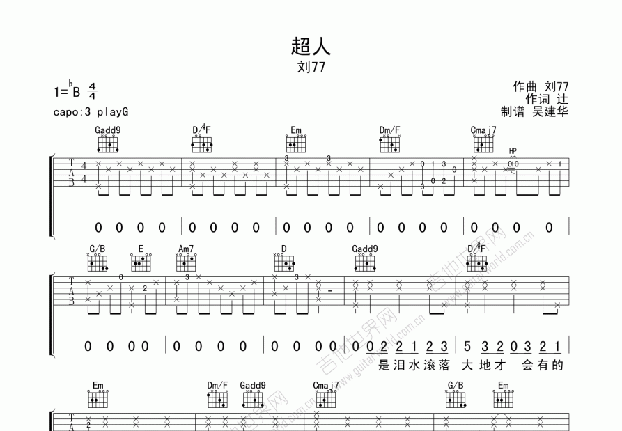 超人吉他谱预览图